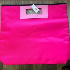 NWT Clinique Barbie Core Hot Neon Pink Large Tote Square Bag